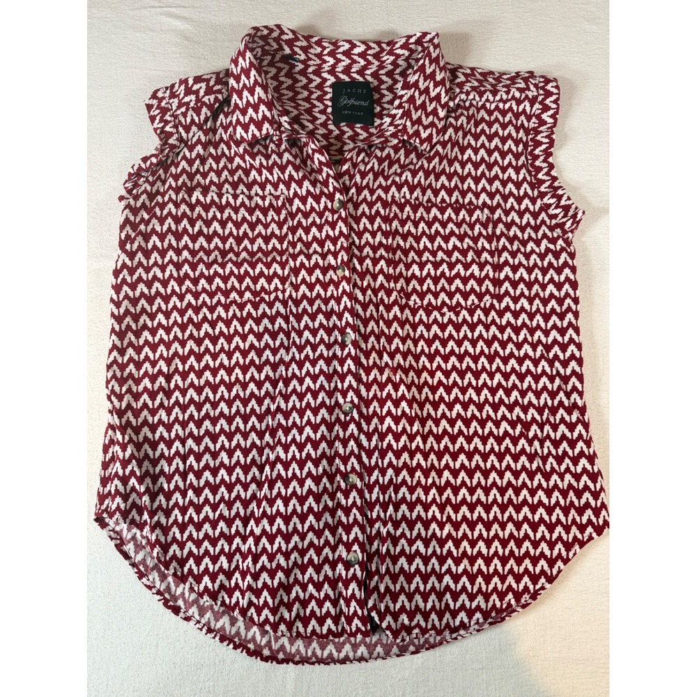 Jachs Girlfriend Womens Red White Geometric Sleeveless Button Down Shirt Top L